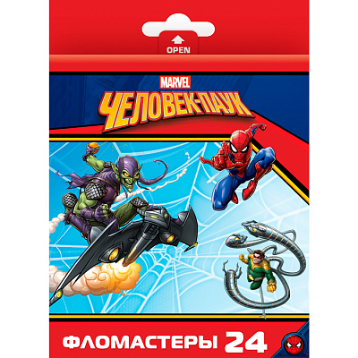 Фломастеры "Hatber VK", 24 цвета, серия "Человек-паук", в картонной упаковке