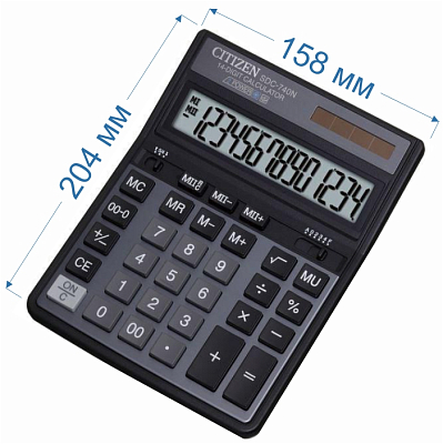 Калькулятор настольный "Citizen", SDC-740N, 14-разрядный, 204x158x31мм, чёрный