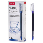 Ручка-роллер "Hatber V-1100", 0,5мм, синяя, прозрачный корпус