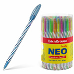 Ручка шариковая "Erich Krause Candy", 0,5мм, синяя, чернила на масляной основе, цветной полосатый корпус, ассорти