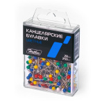 Булавки канцелярские "Hatber", 28мм, цветные головки, 250шт в упаковке