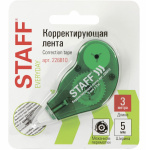 Корректирующая лента "Staff Everyday", 5мм, 3м, зелёный тонированный корпус, механизм перемотки, в блистере