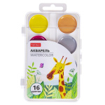 Акварель медовая полусухая "Hatber", 16 цветов, без кисти, серия "Colora", пластиковый пенал