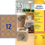 Самоклеящиеся этикетки "Avery", диаметр 60мм, 12 делений, крафт, круглые, коричневые, 25 листов в упаковке