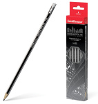 Карандаш чернографитный "Erich Krause Megapolis HB", 2,2мм, заточенный, серебристый шестигранный корпус, с ластиком