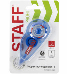 Корректирующая лента "Staff Profit", 5мм, 6м, голубой тонированный корпус, механизм перемотки, в блистере