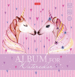 Альбом для акварели "Hatber", 20л, 220х220мм, 200гр/м2, ламинация, тиснение, жёсткая подложка, отрывная склейка, серия "Волшебные единороги"