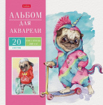 Альбом для акварели "Hatber", 20л, 210х210мм, 200гр/м2, ламинация, тиснение, жёсткая подложка, отрывная склейка, серия "Мопс-Life"