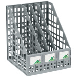 Лоток пластиковый вертикальный для документов А4 "Стамм", 295x250x245мм, 4 отделения, сетчатый, сборный, серый