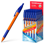 Ручка шариковая автоматическая "Erich Krause R-301 Orange Matic Grip", 1мм, синяя, резиновый грип, оранжевый корпус