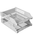 Лоток пластиковый горизонтальный для документов А4 "Стамм Strong", 330x260x158мм, 2 отделения, сетчатый, серый