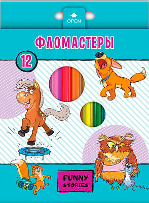 Фломастеры "Hatber VK", 12 цветов, серия "Забавные животные", в картонной упаковке