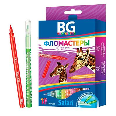 Фломастеры "BG", 18 цветов, серия "Safari", в картонной упаковке