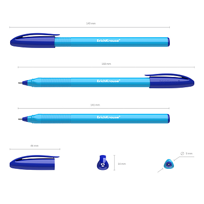 Ручка шариковая "Erich Krause U-108 Neon Stick", 1мм, синяя, чернила на масляной основе, цветной корпус ассорти