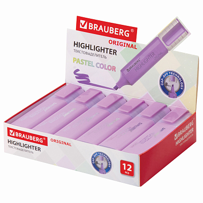 Текстовыделитель "Brauberg Original Pastel", 1-5мм, скошенный наконечник, водная основа, лавандовый