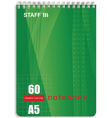Блокнот "Staff", 60л, А5, клетка, жёсткая подложка, на гребне, серия "Office"