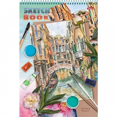 Блокнот-SketchPad "Hatber", 32л, А4, без линовки, жёсткая подложка, на спирали, серия "Венеция"