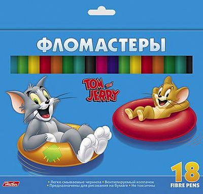 Фломастеры Hatber 18 цв. ТОМ И ДЖЕРРИ карт. упаковка, европодвес