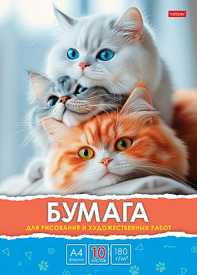 Набор бумаги для рисования и художественных работ "Hatber", 10л, А4, 180гр/м2, тиснение, в папке, серия "Белый, Серый, Рыжий"