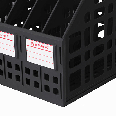 Лоток пластиковый вертикальный для документов А4 "Brauberg Maxi Plus", 295x240x250мм, 6 отделений, сетчатый, сборный, чёрный