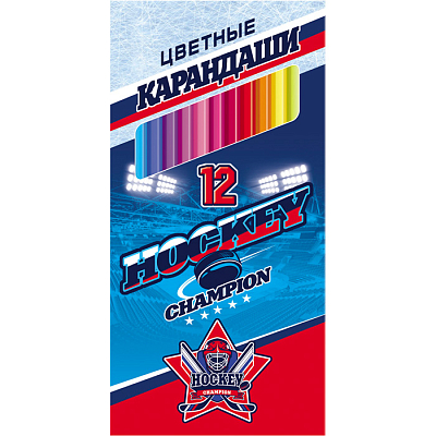 Карандаши "Hatber VK", 12 цветов, серия "Хоккей", в картонной упаковке
