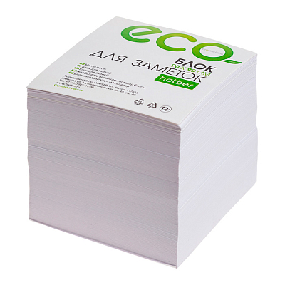 Блок бумаги для заметок "Hatber Eco", 9х9х9см, белый, сменный блок, непроклеенный, в плёнке