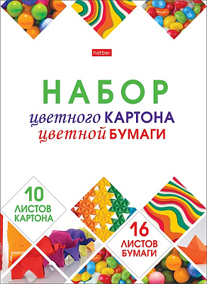 Набор цветной бумаги и картона "Hatber", 26л, 26цв, А4, 195x275мм, на клею, серия "Мозаика"