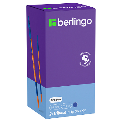 Ручка шариковая "Berlingo Tribase Grip Orange", 0,7мм, синяя, чернила на масляной основе, резиновый грип, оранжевый корпус