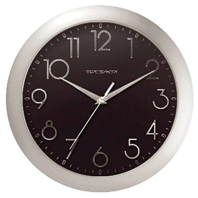 Часы настенные "Troyka", 30,5х30,5х5см, круглые, чёрные, серебристая рамка