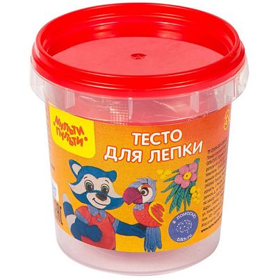 Тесто для лепки "Мульти-Пульти", 120гр, красное, серия "Приключения Енота", в пластиковом ведре