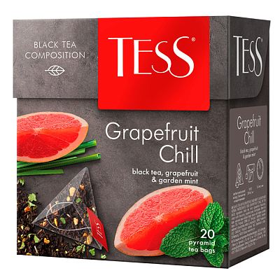 Чай чёрный "Tess", серия "Grapefruit Chill", 20 пакетиков-пирамидок по 1,8гр