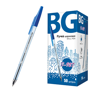 Ручка шариковая "BG B-927", 0,7мм, синяя, прозрачный корпус