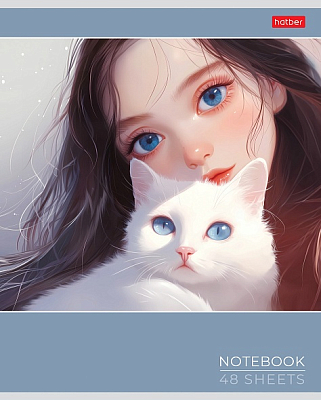 Тетрадь "Hatber", 48л, А5, клетка, ламинация "Soft-Touch", на скобе, серия "Cats and Girls"