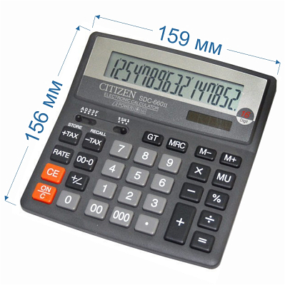 Калькулятор настольный "Citizen", SDC-660II, 16-разрядный, 159x156x32мм, чёрный