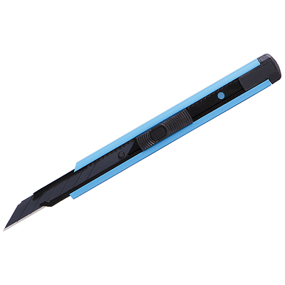 Нож канцелярский "Berlingo Color Zone", 9мм, нержавеющее чёрное лезвие, металлический корпус, голубой, в пластиковом боксе