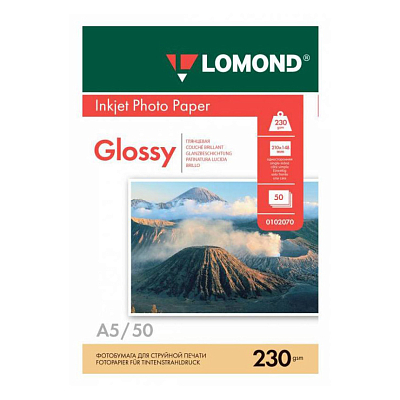 Фотобумага для струйной печати Lomond A5/230 г/м2/ 50 листов. Глянцевая односторонняя