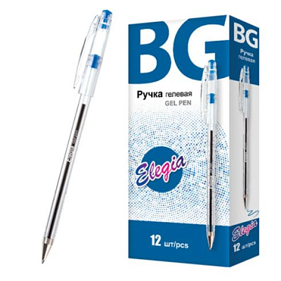Ручка гелевая "BG Elegia", 0,7мм, синяя, прозрачный корпус