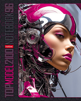 Тетрадь "Hatber", 96л, А5, клетка, ламинация, на скобе, серия "Cyborg-girl"