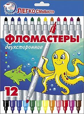 Фломастеры Hatber 12-цв. МОРСКАЯ СЕМЕЙКА ДВУХСТОРОННИЕ карт. упаковка, европодвес