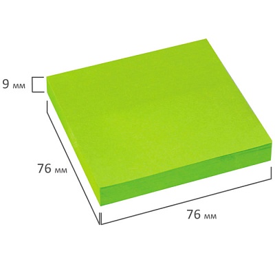 Бумага для заметок "Brauberg", 76x76мм, 90л, зелёная, неоновая, клеевой край, в пакете