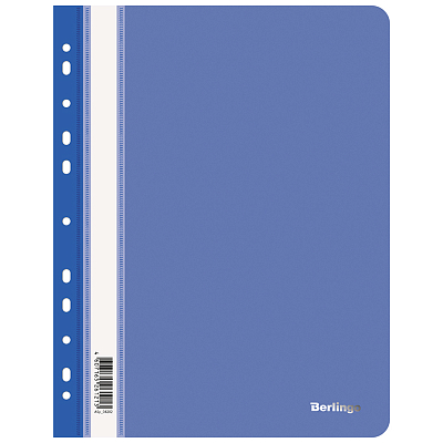 Папка-скоросшиватель пластиковая для документов "Berlingo", А4, 100л, 180мкм, перфорация, прозрачный верх, синяя