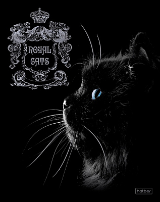 Тетрадь "Hatber", 48л, А5, клетка, 3D лак и фольга, ламинация, на скобе, серия "Royal Cats"