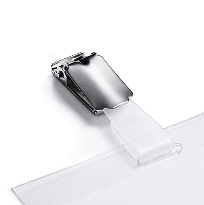 Карман пластиковый для горизонтального бейджа "Durable", 54x90мм, металлический зажим, прозрачный