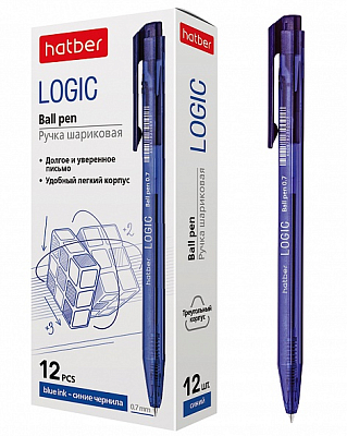 Ручка шариковая автоматическая "Hatber Logic", 0,7мм, синяя, синий тонированный корпус