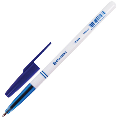 Ручка шариковая "Brauberg Office", 1мм, синяя, белый корпус