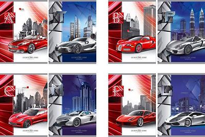Тетрадь ученическая "BG" 48л А5 в клетку "Elite Cars" (ассорти) ламинация, двойная обложка