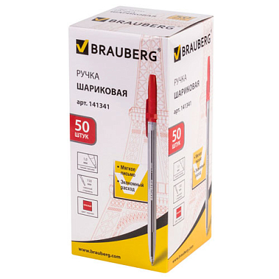 Ручка шариковая "Brauberg Line", 1мм, красная, прозрачный корпус
