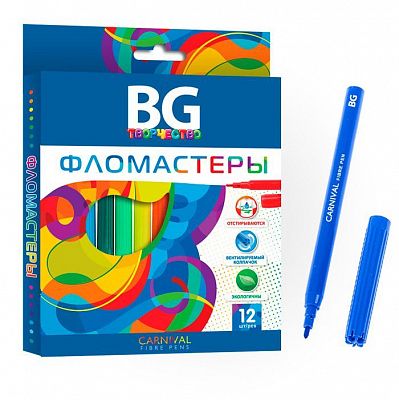 Фломастеры "BG", 12 цветов, серия "Carnival", в картонной упаковке