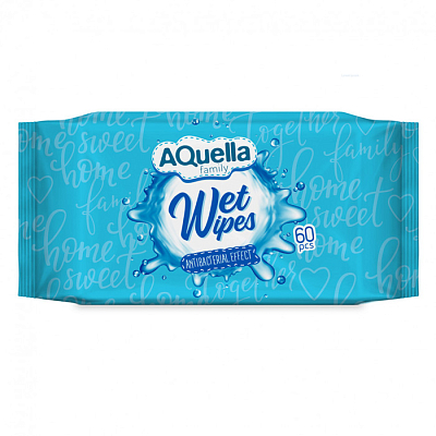 Салфетки влажные "Aquella", антибактериальные, упакованы по 60шт