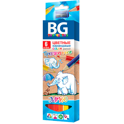 Карандаши "BG", 6 цветов, серия "Jumbo", в картонной упаковке